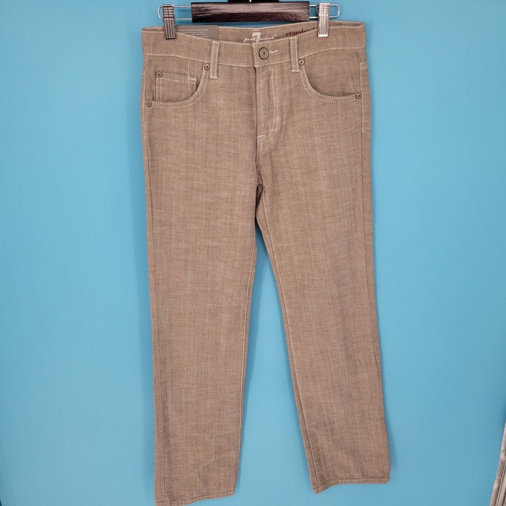 NWT 7 For All Mankind Standard Jeans Boys Size 12 Khaki Tan Straight Leg Classic